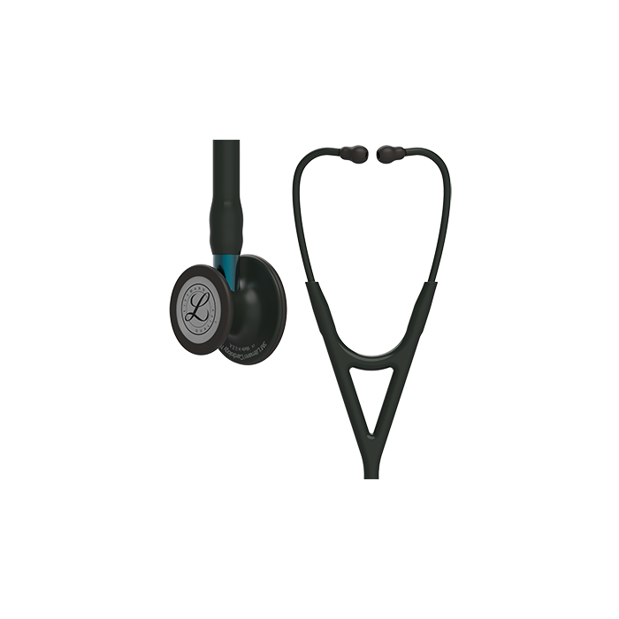 Littmann Cardiology IV Diagnostic Stethoscope, Black-Finish Chestpiece, Black Tube, Blue Stem and Black Headset, 27 inch, 6201