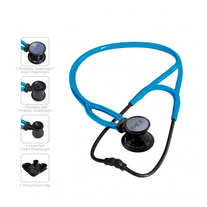 MDF ProCardial ERA Lightweight Cardiology Dual Head Stethoscope- Black and Bright Blue (NoirNoir S.Swell) (MDF797XBO14)