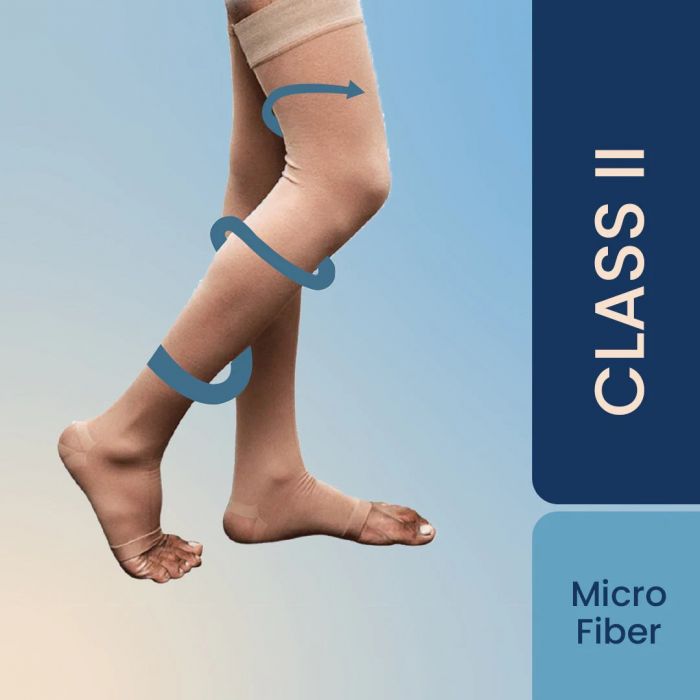 Sorgen Royale (Microfiber) Extra Soft Superior Fabric Medical Compression Stockings for Varicose Veins Class 2 Thigh Length in Eco-Friendly Zip Pouch. (Large)