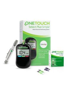OneTouch Select Plus Simple Glucometer (FREE 10 strips + lancing device + 10 lancets)